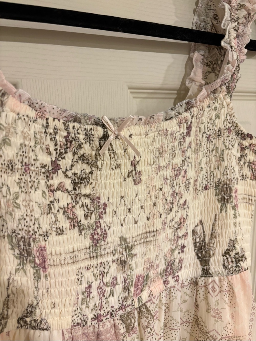 Ardene Cream Smocked Floral Ruffle Dress with Blush Accents - Picture 3 of 6